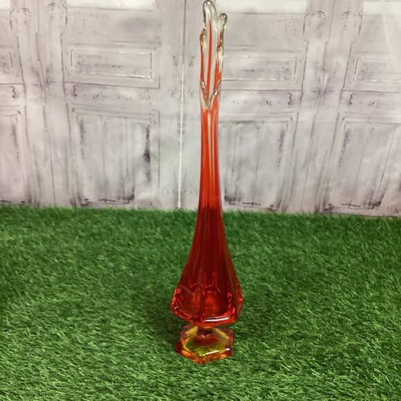 Vintage Viking Swung Glass Vase Red Yellow 14" - Picture 1 of 14
